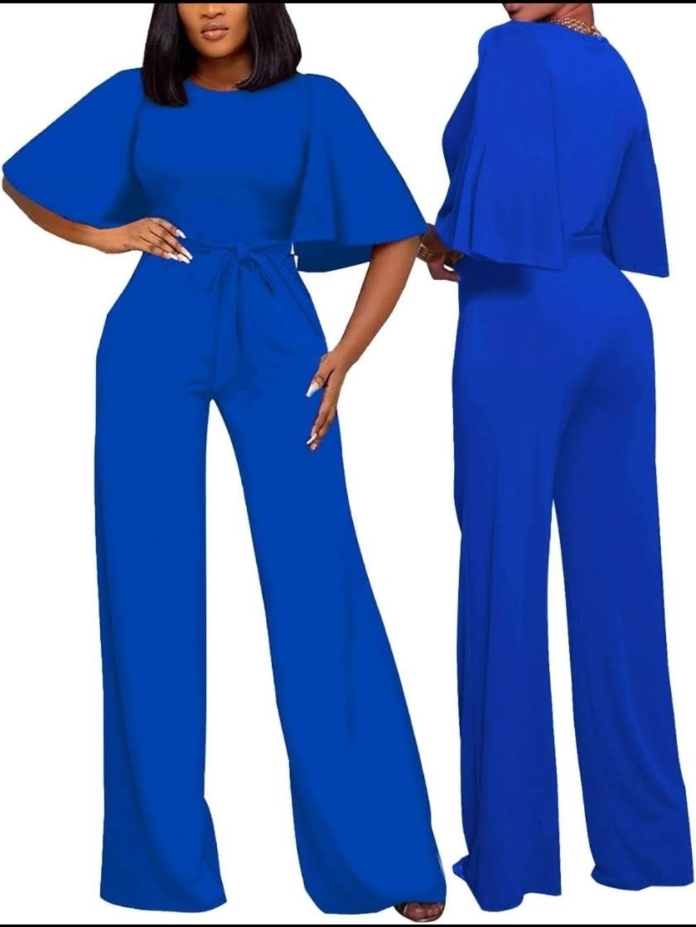 Amazon Women's Cobalt Blue Wide-Leg Jumpsuit with Tie Waist
